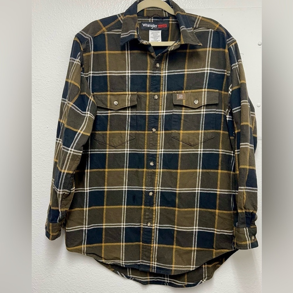 Wrangler RIGGS Workwear Plaid Flannel Shirt Men’s L 100% Cotton